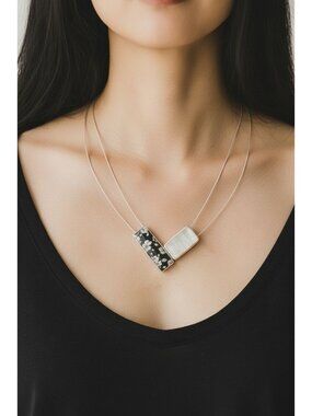 NWT Origin Jewelry Black White Kimono Magnetic V Pendant Necklace Hypoallergenic